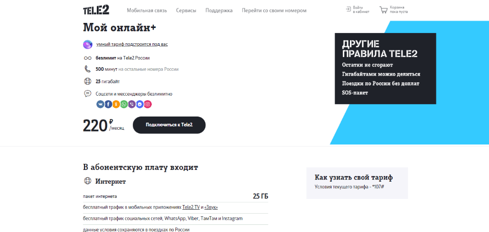 Тарифный план «Мой онлайн+» для звонков и интернета от Теле2 Нижний Новгород в 2019 году